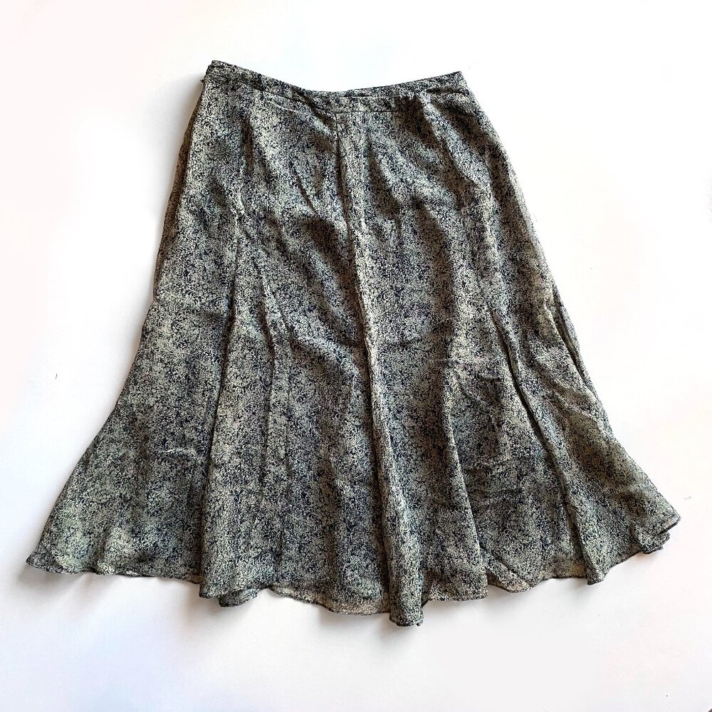 Vtg Y2K 90 Jones New York Size 16 100% Silk Pleated Midi Skirt Geometric Print